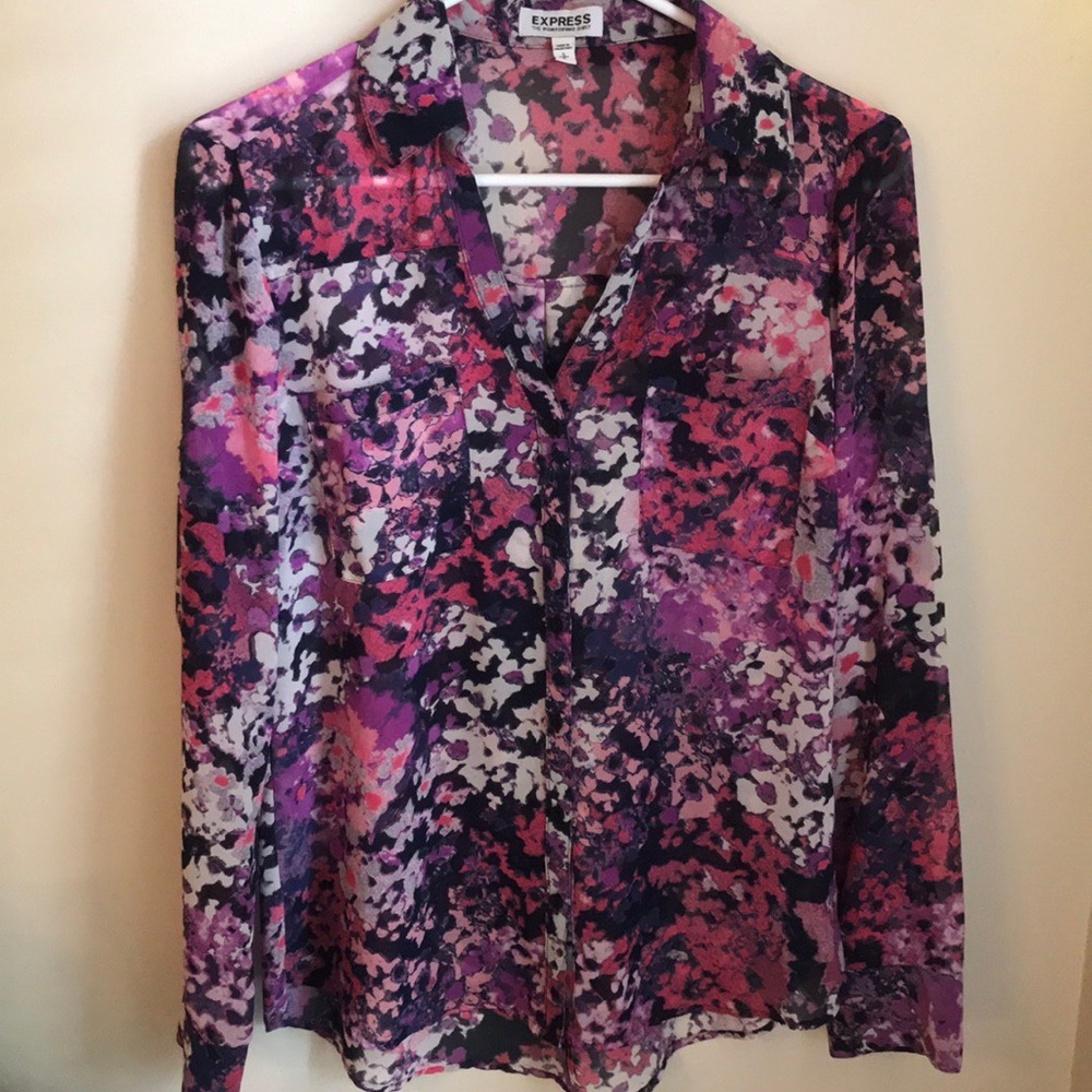 Express purple and pink floral blouse